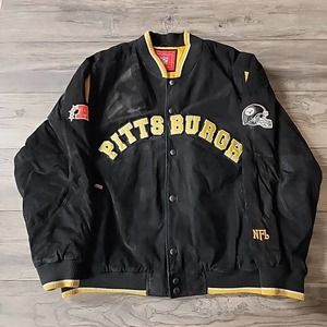 NFL Men’s Suede Pittsburgh Steelers Lined Embroidered Patches Coat Size XL